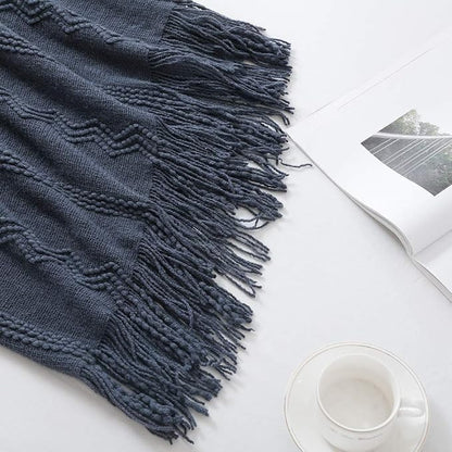 BOURINA Navy Throw Blanket 60x80 Inches Throw Textured Solid Soft Sofa Throw Couch Knitted Decorative Blanket