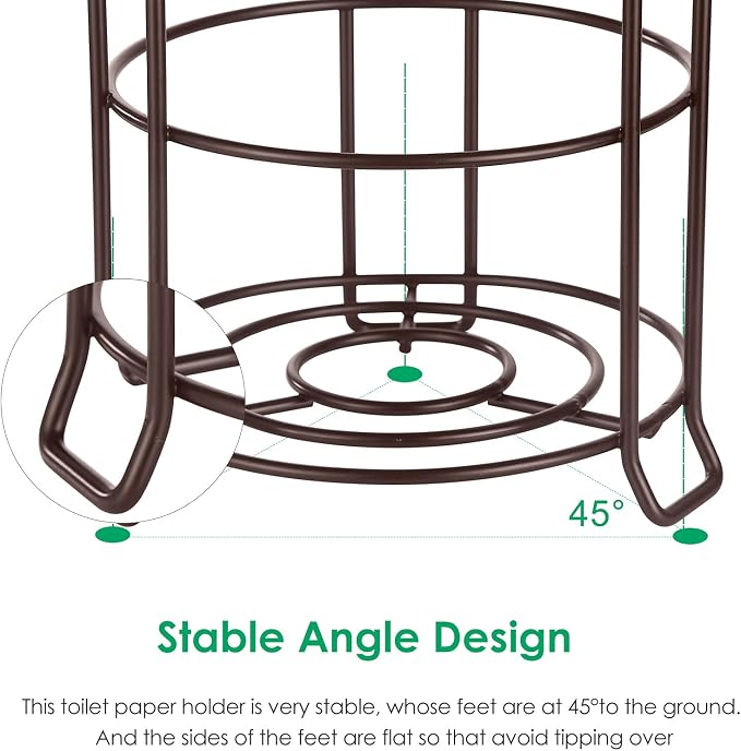 TomCare Toilet Paper Holder Toilet Paper Stand and Dispenser for 4 Mega Rolls Metal Wire Free-Standing Toilet Tissue Paper Roll Storage Shelf Bathroom Accessories Storage Organizer Bronze