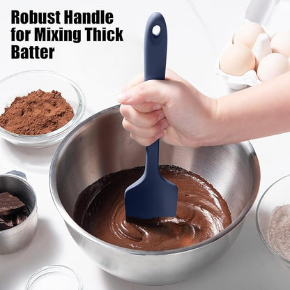 600°F Heat Resistant Silicone Spatula, Doosu High Temp Flexible Kitchen Rubber Bowl Scrapers Food Grade Seamless Baking Supplies Scratch-Proof for Scraping Non-Stick Pans (Navy Blue, 11.4in)