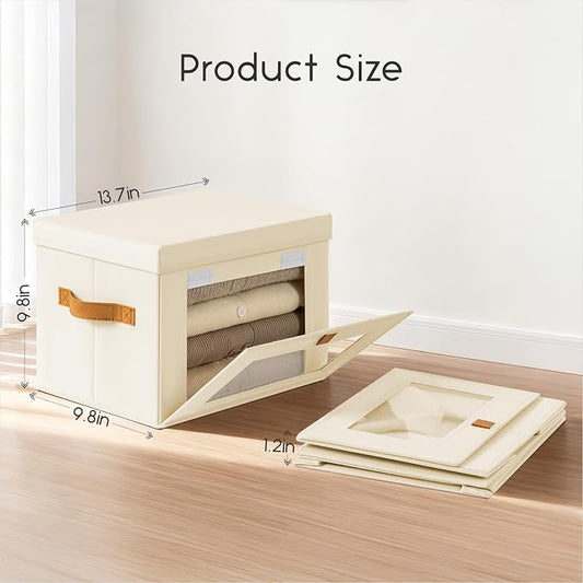 Homsorout Medium Fabric Storage bins - Collapsible Storage Bins with Open Window, 6 Pack Closet Baskets for Shelves, Stackable Decorative Boxes for Home, Dorm, Beige, 13.7"x 9.8" x 9.8"