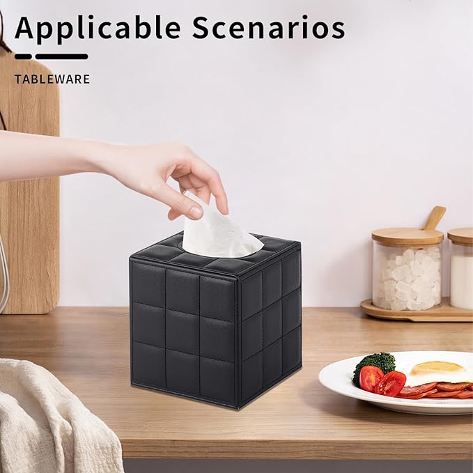 RHCSZ Modern Tissue Box Holder Square,Napkin Holder Pumping Paper Case Dispenser,Upgrade Large Size Facial Tissue Box Cover with Magnetic Bottom for Home Bathroom NightStand Office Desk (Black)