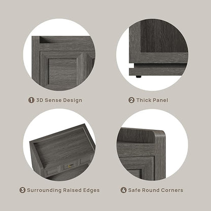 SICOTAS Night Stand Set 2, 26" Wide Nightstands with Drawer, Large Queen Size Nightstands Set of 2, Modern Bedside Table for Bedroom, Side End Table (Dark Grey Oak, 26-Inch)