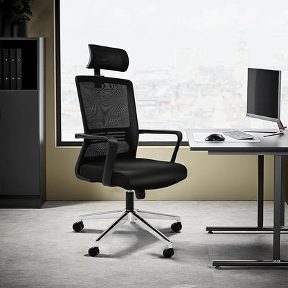 Ergonomic Office Chair,High Back Desk Chair with 3 Gear Tilting Backrest and Adjustable Headrest,400lbs Weight Capacity Integrated Metal Base with Swivel Wheels,Comfort Breathable Mesh