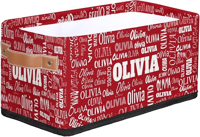 Personalized Small Kids Toys Box with Name, Custom Solid Red Nursery Baskets, Women Makeup Organization Custom Storage Toilet Paper Organizer