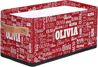 Personalized Small Kids Toys Box with Name, Custom Solid Red Nursery Baskets, Women Makeup Organization Custom Storage Toilet Paper Organizer