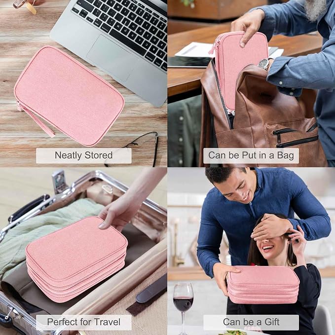 FYY Electronic Organizer, Large Travel Cable Organizer Bag Pouch Electronic Accessories Carry Case Portable Waterproof Double Layers All-in-One Storage Bag for Cable, Cord, Charger, Phone, Pink
