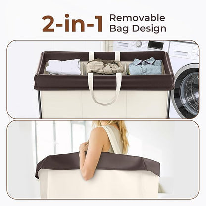 Mefirt 320L Laundry Hamper with Wheels, 3 Section Large Rolling Laundry Basket Bag with Wheels, Clothes Hamper Cart for Laundry, Bedroom, Bathroom and Dorm