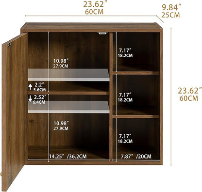 Bathroom Wall Cabinet, Small Wall Cabinet Over Toilet with Door and Adjustable Shelf, Rustic Medicine Cabinet for Kitchen, Garage, Livingroom, Laundry Room (Brown, 1 PCS)