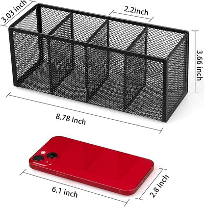 QYH Pencil Holder 4 Compartments,Metal Mesh Pen Storage Pencil Cup Makeup Brush Holder for Office Desk Accessories