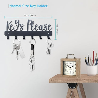 Keys Please Holder on Wall,Key Holder Wall Mounted,Black Metal Decorative Key Rack Hooks for Garage, Mudroom, Hallway,Entryway,Front Door,Office (Normal Size:11x4.57inches)