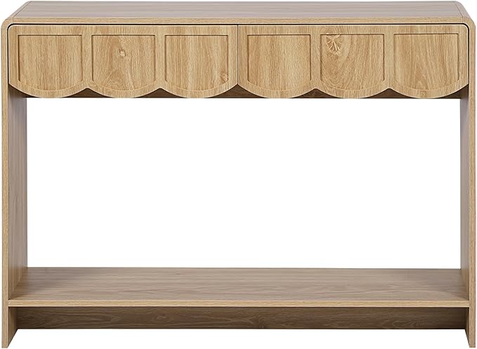 ORRD Console Table with Drawers, Mid-Century 43 Inches Narrow Entryway Table with Open Storage Shelves, Hallway Accent Tables Behind Couch Tables for Living Room - Natural
