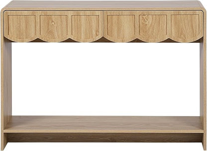 ORRD Console Table with Drawers, Mid-Century 43 Inches Narrow Entryway Table with Open Storage Shelves, Hallway Accent Tables Behind Couch Tables for Living Room - Natural