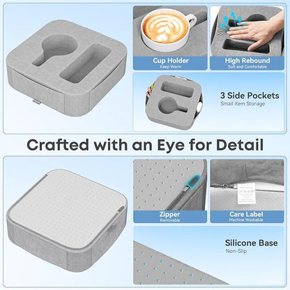Couch Cup Holder Pillow, Couch Caddy for Drink, Snack, Phone, Remote, Game Controller, Removable and Washable Cup Cozy Pillow, Small Sofa Cup Holder Tray for Bed, Car, Desk, Sofa, Gray