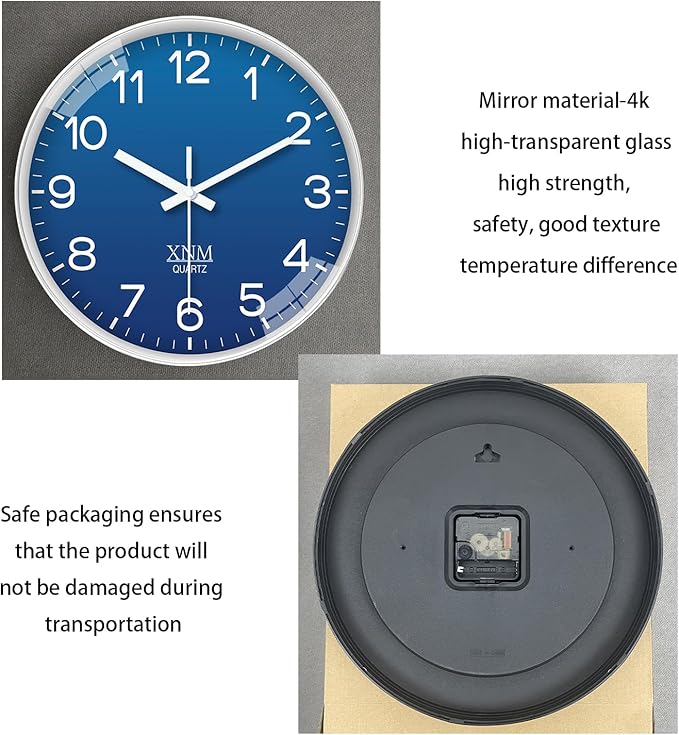 XNM Navy Blue Decorative Wall Clock for Living Room Bedroom 12 Inch Classic Minimalist Wall Clocks Battery Operated Round Analog Silent Clock