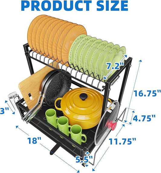 Simple Trending Dish Rack Over the Sink, Dish Drying Rack for Kitchen Counter, 2-Tier Stainless Steel Dish Drainer, Black