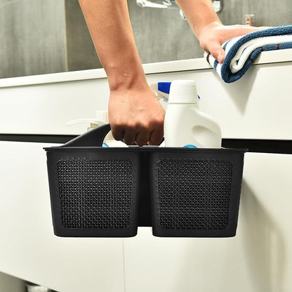 Plastic Black Shower Caddy Basket, Divided Cleaning Portable Shower Basket with Handle Compartments Storage Organizer for Bathroom, College, Kitchen, Dorm Room Essentials