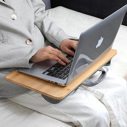 Lap Desk for Laptop with Cushion, Bamboo Laptop Stand with Anti-Slip Strip Tablet Phone Holder, Fits up to 14 inch Portable Computer Lap Desk for Couch, Bed & Car
