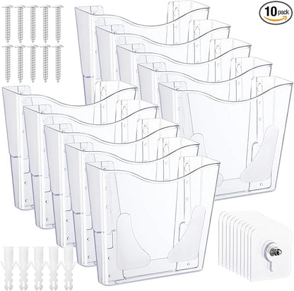 10 Pack Acrylic Wall Pocket File Holders Single Pocket Wall Mount File Organizer Hanging Mail Magazines Organizers for Office Home Classroom(Transparent)