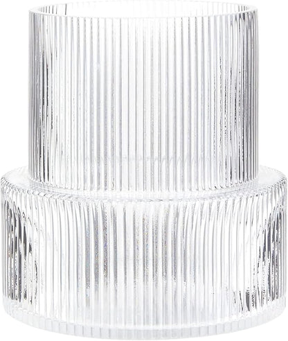 Ribbed Glass Vase, Flower Vase, Fluted Clear Vases for Flowers, Modern Vases for Living Room, Dining Table, Entryway, Shelf, Wedding, Office, Coffee Table, Birthday, 7.5 Inches