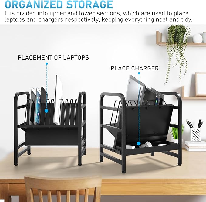Moricher Chromebooks Charging Station 12-Slot Open Charging and Storage Rack with Leveling Feet for iPads, Tablets and Laptop Computers – Ideal for Classrooms, Offices, and Libraries