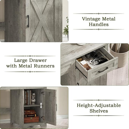 Vabches Farmhouse 47" Executive Desk,Computer Desk with Drawers and Storage Cabinet, Home Office Desk for Work and Study.Grey