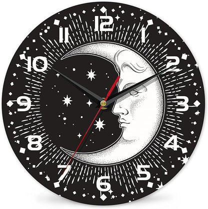 Clock for Living Room, Boho Crescent Moon and Stars Wall Clock Silent Non-Ticking Battery Operated Clock 10 Inch, Home Decor for Living Room, Kitchen, Bedroom and Office