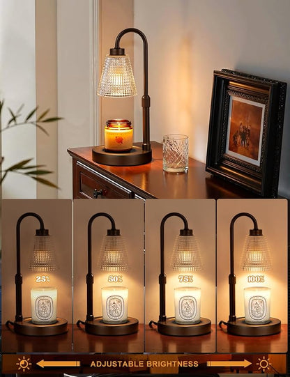 Innqoo Big Brown Candle Warmer Lamp with Timer, Dimmable Candle Warmer for Home Decor, Height Adjustable Candle Lamp for Jar Candles, Birthday Gifts for Women Mom, House Warming Gifts New Home