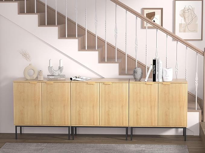 Fluted Sideboard, Buffet Cabinet with Storage, Wooden with Doors and Shelves,Accent Cabinet for Living Dining Room, Entryway