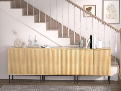 Fluted Sideboard, Buffet Cabinet with Storage, Wooden with Doors and Shelves,Accent Cabinet for Living Dining Room, Entryway