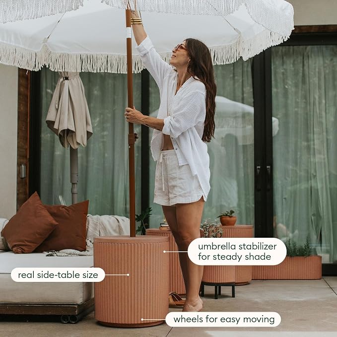 Veradek Umbrella Side Table - Outdoor Patio Table with Umbrella Hole for Porch/Patio | Durable Plastic-Stone Composite Material & Easy Assembly | Modern Coffee, Picnic or Poolside Table