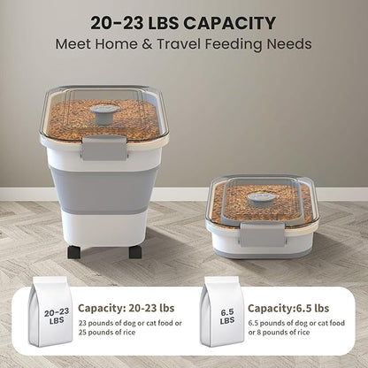 20-23 Lbs Dog Food Storage Container, Collapsible Dog Food Container with Transparent Airtight Lid,Multifunctional Pet Food Storage Container for Dog Cat,Rice,Flour,Pet Food Scoop and Dog Bowl