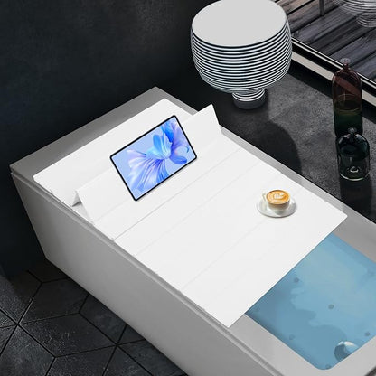 White Wood Grain Foldable Bathtub Cover, PVC Waterproof Dustproof Bath Tub Lid, Heat Preservation Bathroom Tub Tray for Home Hotel Spa (59.06×31.5×0.26)