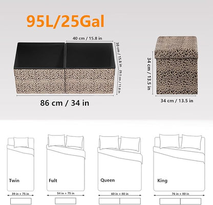 AmasSmile Footrest Ottoman Bench with Storage,34Inch Leopard Print Velvet Footstool, Coffee Table, Padded Seat, Storage Chest,Blanket Store with Flipping Lid for Livingroom and Bedroom