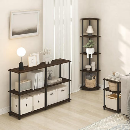 Furinno Turn-N-Tube Side Table, 3-Tier End Table with Open Shelf, Toolless Assembly Night Stand, Bedside Table, for Living Room, Bedroom, Brown Walnut