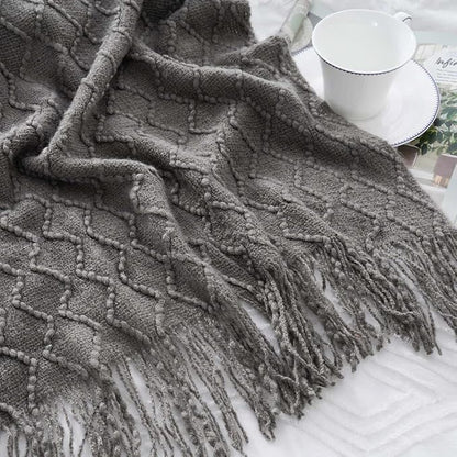 BATTILO HOME Dark Grey Throw Blanket for Couch, Textured Solid Soft Sofa Throw, Knitted Decorative Grey Blanket, 50"x60"