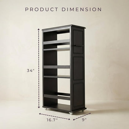 Lavish Home 3-Tier Slim Rolling Storage Cart - 16.7” x 9” Narrow Rolling Cart with Handle and Wheels for Bathroom, Laundry Room, and Kitchen Organization - Pull-Out Home Organizers (Black)