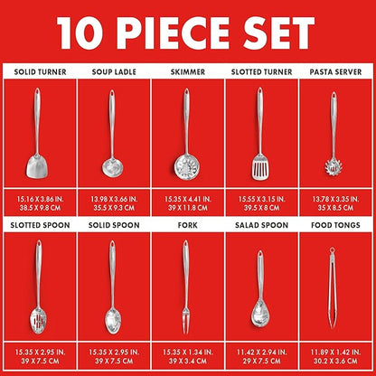 Emeril Lagasse 10-Piece Stainless Steel Utensil Set – Premium 304 Mirror Finish Cooking Tools with Hanging Loops – Heat Resistant, Dishwasher Safe Kitchen Gadgets for Nonstick Cookware