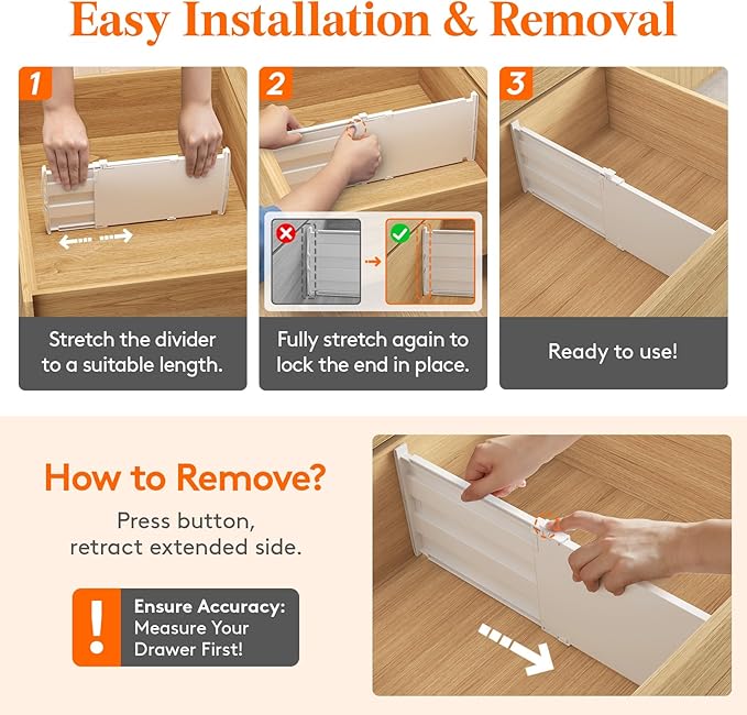 Lifewit 8" Tall 8 Pack Drawer Dividers, 13.8"-22.2" Adjustable Deep Drawer Organizer Clothes, Expandable White Plastic Separators for Dresser, Kitchen, Cabinet, Closet, Office Organization & Storage