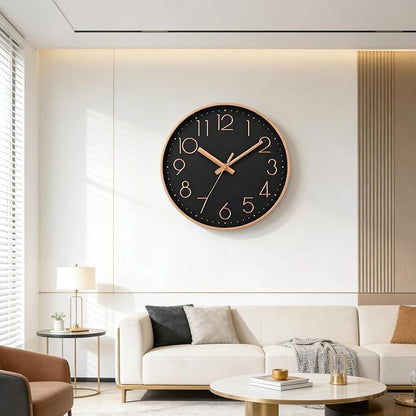 DAXSMY Wall Clock - 8 Inch Silent Non-Ticking Modern 3D Wall Clocks Battery Operated - Decorative Clock for Kitchen, Home Office, Bathroom, Bedroom(Black)