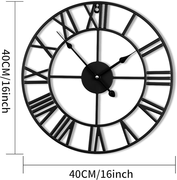 Blorple 16inch/40cm Wall Clocks Battery Operated,Wall Clocks for Living Room Decor, Bedroom,Office,Bathroom,Silent,Large Wall Clock for Home and Kitchen,Farmhouse (Iron Roman Numerals, 16 inches)