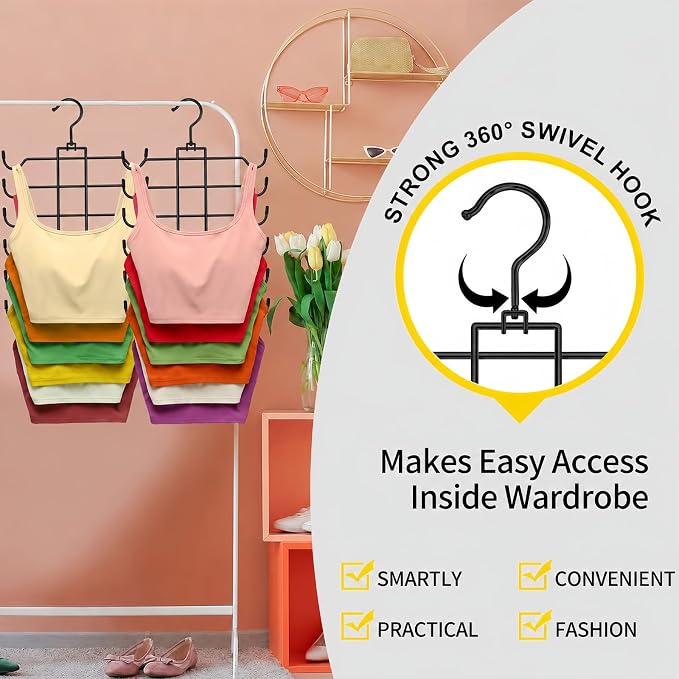 1 Pack Tank Top Hanger Space Saving, Dorm Room Essentials, Stainless Steel Closet-Organizer-and-Storage for Small Space, Non-Slip 6-Tier Hanging Sport Bras Holder