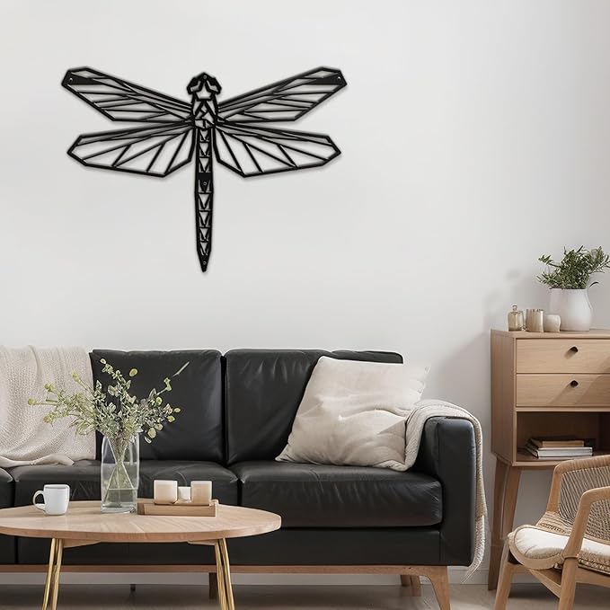 SIGNLEADER Metal Wall Art Decor Geometric Dragonfly Modern Abstract Wall Sculpture Hangings Home Decoration for Living Room, Bedroom, Bathroom, Kitchen, Outdoor - 12" Black