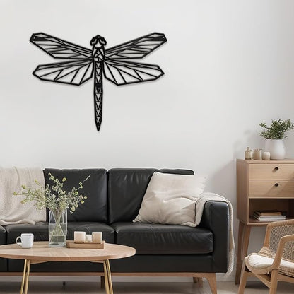 SIGNLEADER Metal Wall Art Decor Geometric Dragonfly Modern Abstract Wall Sculpture Hangings Home Decoration for Living Room, Bedroom, Bathroom, Kitchen, Outdoor - 12" Black