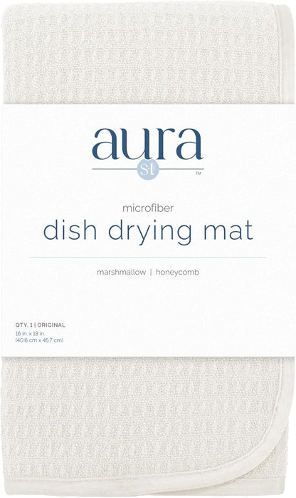 S&T INC. Dish Drying Mat, 16” x 18”, Absorbent Microfiber Kitchen Counter Mat, Dish Drying Pad for Dishes, Utensils, Pots and Pans, Large, Cream