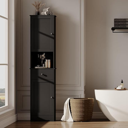 Tall Bathroom Cabinet, Storage Cabinet with 2 Doors & 2Drawer, with Ajustable Shelve, for Bathrooms, Kitchens,Entrances,Bedrooms（Black）
