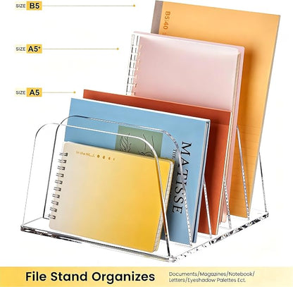 HeZone Desk File Organizer,5-Section Vertical Clear File Organizer File Holder Folder Holder Mail Sorter Acrylic Stand Rack,Office Organization for Home, Office & Classroom(1 Pack)