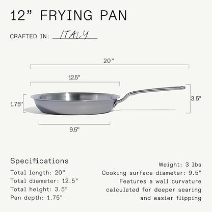 Made In Cookware - 12-Inch Stainless Steel Frying Pan - 5 Ply Stainless Clad - Professional Cookware - Crafted in Italy - Induction Compatible