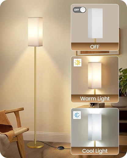 2Pack Floor Lamp, Pole Lamp with Foot Switch, Modern Standing Lampshade, Minimalist Freestanding Lamp (Bulb Not Included)for Living Room, Bedroom,Study, ETL Listed,Gold and White DCW07LDP205