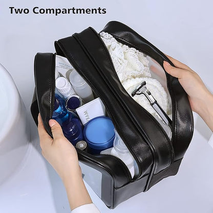 Travel Toiletry Bag for Women and Men, Matte Translucent Toiletry Bag with Handy Handle, Makeup Cosmetic Organizer Bag for Travel Toiletries Accessories (Black-XL)