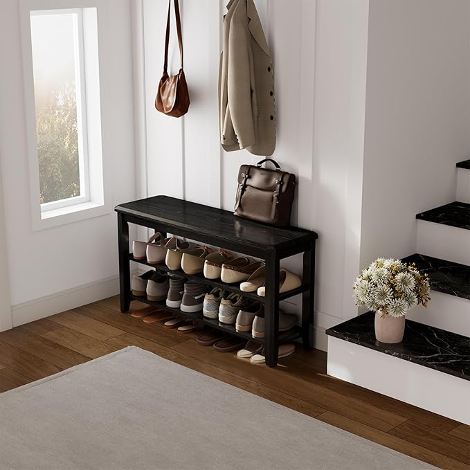 AQIMUELE Wood Shoe Rack Bench for Entryway, 2 Tier Shoe Rack for Front Door Entrance, Shoe Bench with Shoe Storage for Entryway, Bedroom, 31.5"